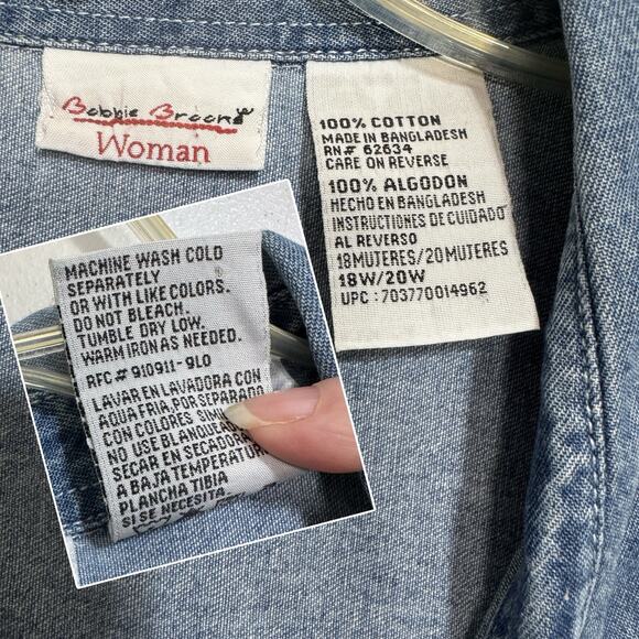 Vintage Denim Embroidered Button Shirt Women 18W/20W Floral Short Sleeve - Picture 8 of 9